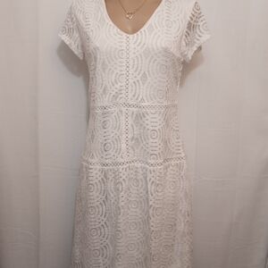 TACERA White Short Sleeve Lace Dress Women's Size Small